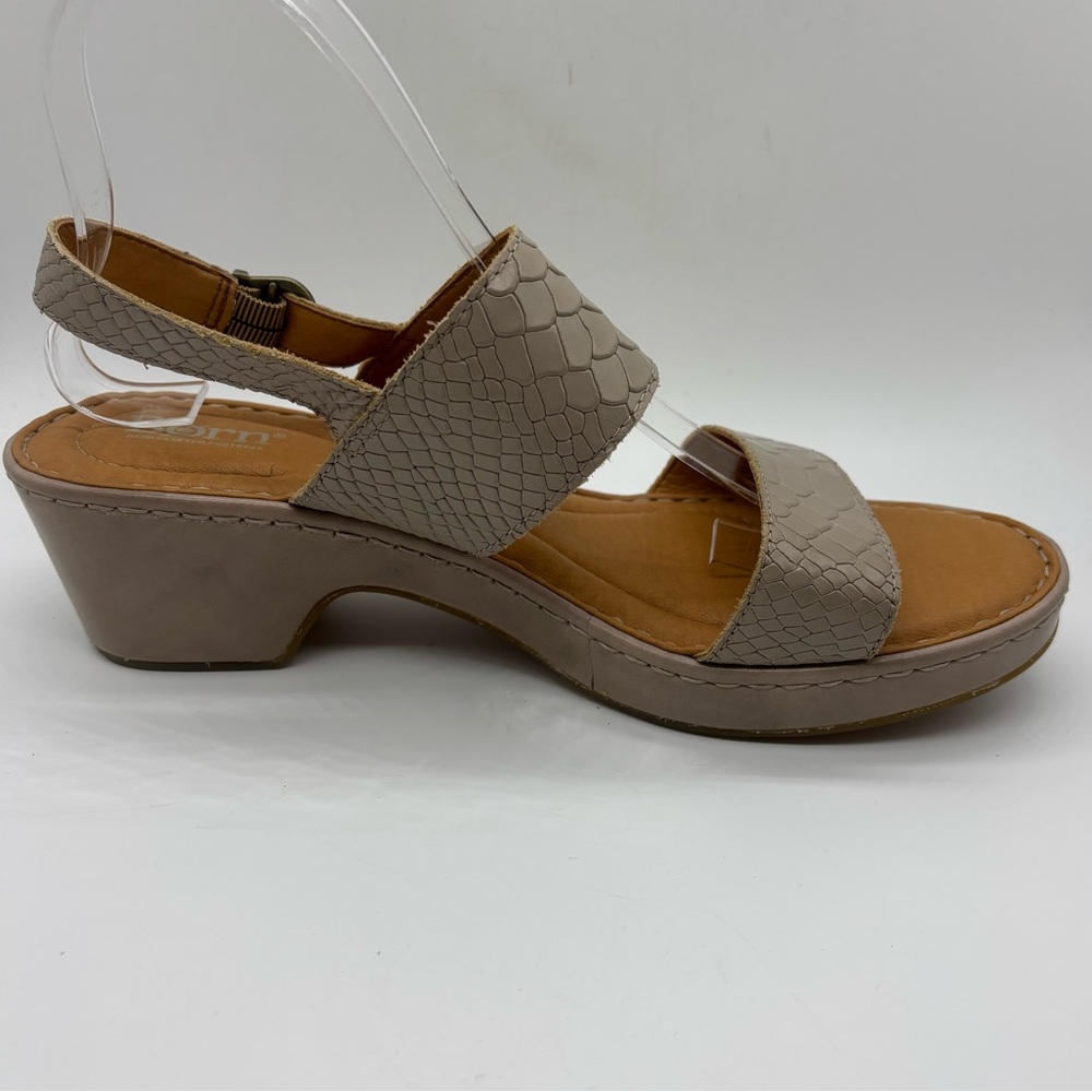 BORN Atzel Embossed Leather Block Heel Platform Sandals Taupe Women's Sz 10